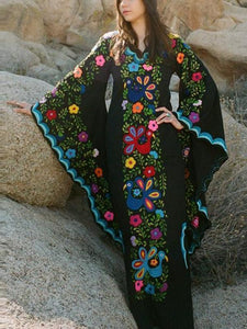 Bohemian V-neck Irregular Printed Long Dress