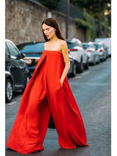 Load image into Gallery viewer, One-word Flat Shoulder Red Big Loose Jumpsuit