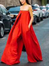 Load image into Gallery viewer, One-word Flat Shoulder Red Big Loose Jumpsuit
