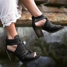 Load image into Gallery viewer, Plain Chunky High Heeled Peep Toe Date Travel Platform Sandals