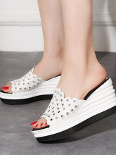 Load image into Gallery viewer, Embroidery Hollow Out High Heeled Peep Toe Date Wedge Sandals