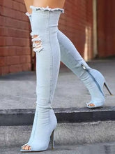 Load image into Gallery viewer, Denim Peep Toe Side Zipper Boots