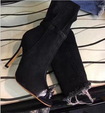 Load image into Gallery viewer, Denim Peep Toe Side Zipper Boots