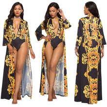 Load image into Gallery viewer, Plus Size Print Halter One Piece Sexy Backless Women Swimwear With Cover Ups Sunscreen
