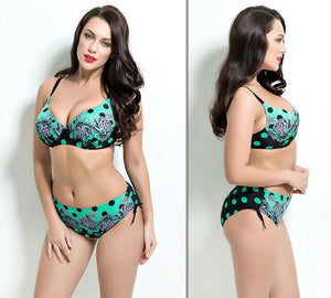 Plus Size Polka Dot Printed High Waist Backless Bikinis Sets Swimwear For Women