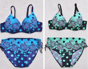 Plus Size Polka Dot Printed High Waist Backless Bikinis Sets Swimwear For Women