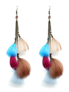 Natural Feather Tassel Retro Earrings