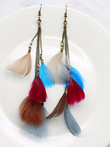 Natural Feather Tassel Retro Earrings
