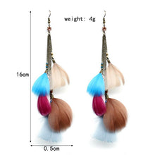 Load image into Gallery viewer, Natural Feather Tassel Retro Earrings