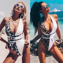 Load image into Gallery viewer, Leopard Lace-up One-piece Swimsuit