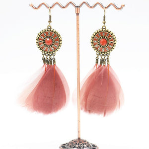 Fashion Round Alloy Feather Tassel Earrings