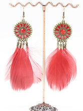 Load image into Gallery viewer, Fashion Round Alloy Feather Tassel Earrings