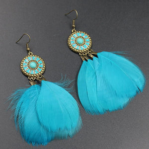 Fashion Round Alloy Feather Tassel Earrings