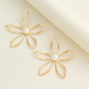 Fashion Alloy Large Flower Inlaid Pearl Earrings