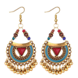 Ethnic Style Retro Metal Ball Tassel Earrings