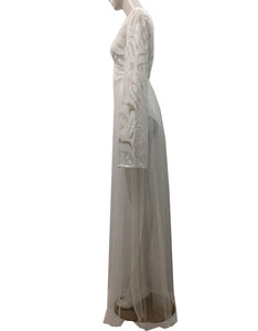 Lace Mesh Yarn Embroidery Solid Color Beach Long Dress