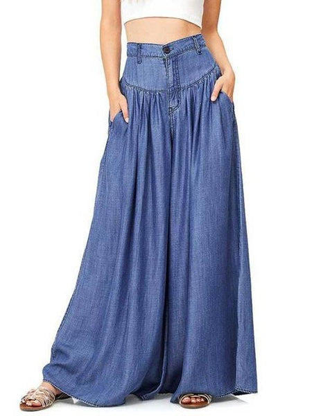 Simple Solid Color Big Hem Wide Leg Bottom Casual Pants