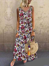 Load image into Gallery viewer, European and American Fashion V-neck Digital Print Long Dress