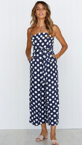 Sleeveless Strapless Straps with Wave Point Jumpsuit
