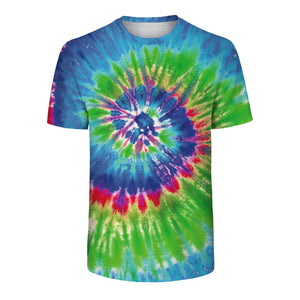 Mixed Color Tie-dyed Digital Printing Casual Breathable Bottoming Shirt