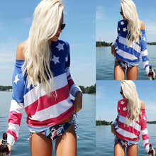 Load image into Gallery viewer, Printed Stitching Striped Long Sleeve Casual Round Neck Top