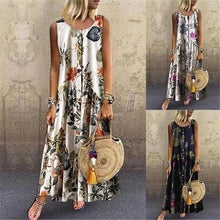 Load image into Gallery viewer, Plant Print Casual Sleeveless Long Dress