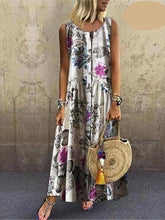 Load image into Gallery viewer, Plant Print Casual Sleeveless Long Dress