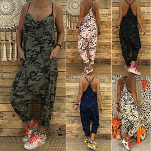 Sling Camouflage Loose Jumpsuit