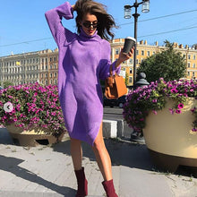 Load image into Gallery viewer, Solid Color Long Sleeve Sweater Mini Dress