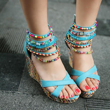 Load image into Gallery viewer, Bohemian Wedge Beaded Large Sandals