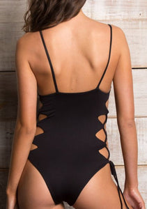 Sexy openwork lace-up women's one-piece swimsuit