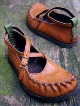 Load image into Gallery viewer, Vintage Artificial Leather  Flats Slip On Cross buckle Solid Ladies