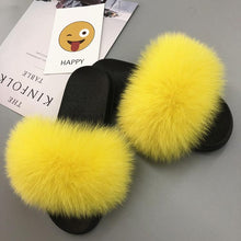 Load image into Gallery viewer, Women&#39;s  Fur Flip Flops Flat Soft Fur Slippers outdoor fur slippers
