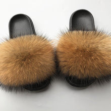Load image into Gallery viewer, Women&#39;s  Fur Flip Flops Flat Soft Fur Slippers outdoor fur slippers