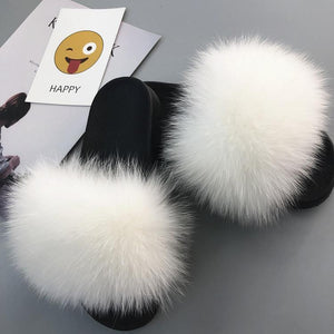 Women's  Fur Flip Flops Flat Soft Fur Slippers outdoor fur slippers