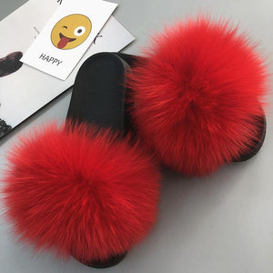 Women's  Fur Flip Flops Flat Soft Fur Slippers outdoor fur slippers