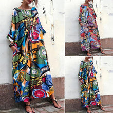 Load image into Gallery viewer, Ink Floral Print Dress Bohemian Sleeve Sleeve Skirt