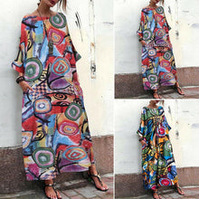 Load image into Gallery viewer, Ink Floral Print Dress Bohemian Sleeve Sleeve Skirt