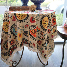 Load image into Gallery viewer, Boho Style Flower linen tablecloth