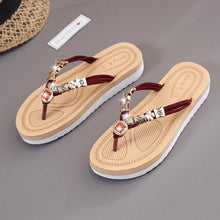 Load image into Gallery viewer, Bohemian flat heel rhinestone flip-flop women&#39;s sandals