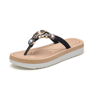 Bohemian flat heel rhinestone flip-flop women's sandals