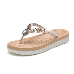 Bohemian flat heel rhinestone flip-flop women's sandals