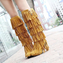 Load image into Gallery viewer, Fringed boots 32-43 large size women s Boots high-heeled waterproof multi-layer tassel high boots