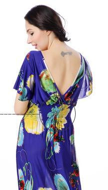 Printed V Neck Short Sleeve Summer Bohemia Maxi Dress