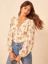 Load image into Gallery viewer, Summer Fashion Waistband Shows Thin Printed Lantern Sleeve Long Sleeve Top
