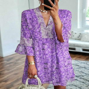 New Style Loose Women's Sleeved Chiffon Print Dress