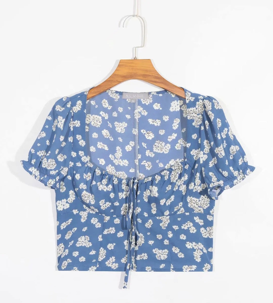 New Printed Short-sleeved Sexy Lace-up Shirt In Summer