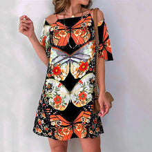 Load image into Gallery viewer, Fashion Women&#39;s Butterfly Print Back Sexy Hollow Lace Short Sleeve Dress