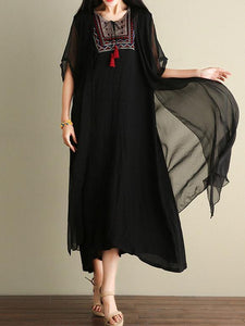 Casual Inwrought Printed Round Neck Short Sleeve Beach Maxi Dress