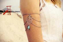 Load image into Gallery viewer, Stylish minimalist vintage hollow leaves foliage turquoise arm chain